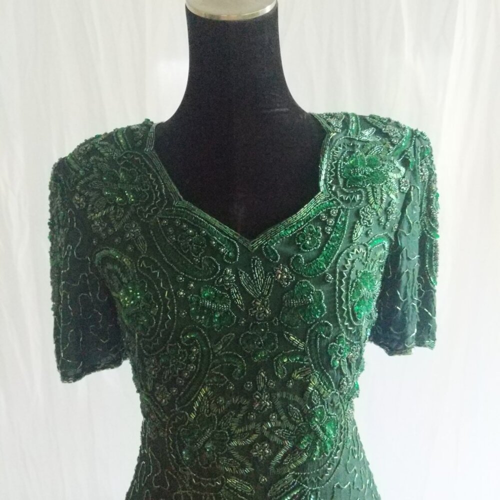 INCREDIBLE NOS 80's Green Sequin Stenay Cocktail Dress Size 6 - Picture 2 of 10